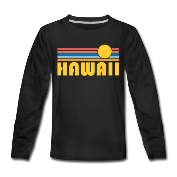 Hawaii Youth Long Sleeve Shirt - Retro Sunrise Youth Long Sleeve Hawaii Tee - black