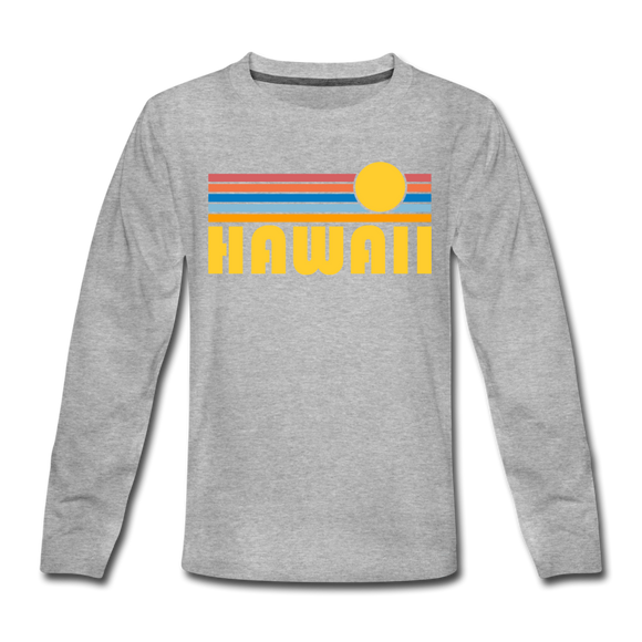 Hawaii Youth Long Sleeve Shirt - Retro Sunrise Youth Long Sleeve Hawaii Tee - heather gray