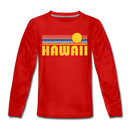 Hawaii Youth Long Sleeve Shirt - Retro Sunrise Youth Long Sleeve Hawaii Tee - red