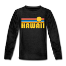 Hawaii Youth Long Sleeve Shirt - Retro Sunrise Youth Long Sleeve Hawaii Tee - charcoal gray