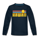 Hawaii Youth Long Sleeve Shirt - Retro Sunrise Youth Long Sleeve Hawaii Tee - deep navy
