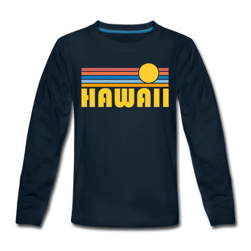 Hawaii Youth Long Sleeve Shirt - Retro Sunrise Youth Long Sleeve Hawaii Tee - deep navy