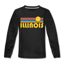 Illinois Youth Long Sleeve Shirt - Retro Sunrise Youth Long Sleeve Illinois Tee - black