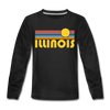 Illinois Youth Long Sleeve Shirt - Retro Sunrise Youth Long Sleeve Illinois Tee - black