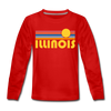 Illinois Youth Long Sleeve Shirt - Retro Sunrise Youth Long Sleeve Illinois Tee - red