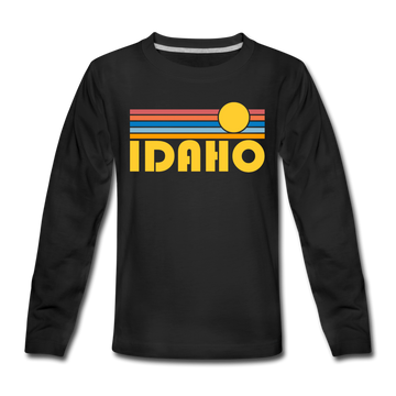 Idaho Youth Long Sleeve Shirt - Retro Sunrise Youth Long Sleeve Idaho Tee - black