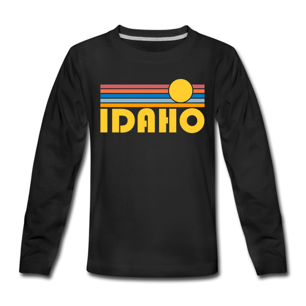 Idaho Youth Long Sleeve Shirt - Retro Sunrise Youth Long Sleeve Idaho Tee - black
