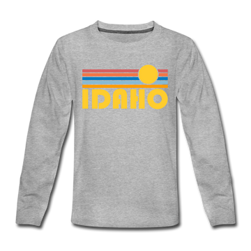 Idaho Youth Long Sleeve Shirt - Retro Sunrise Youth Long Sleeve Idaho Tee - heather gray