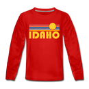 Idaho Youth Long Sleeve Shirt - Retro Sunrise Youth Long Sleeve Idaho Tee - red