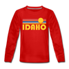 Idaho Youth Long Sleeve Shirt - Retro Sunrise Youth Long Sleeve Idaho Tee - red