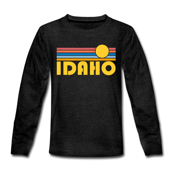 Idaho Youth Long Sleeve Shirt - Retro Sunrise Youth Long Sleeve Idaho Tee - charcoal gray