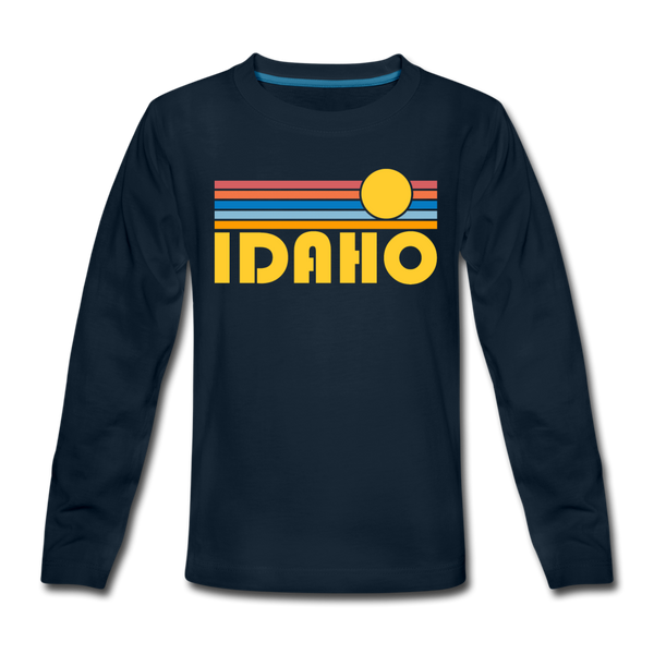 Idaho Youth Long Sleeve Shirt - Retro Sunrise Youth Long Sleeve Idaho Tee - deep navy