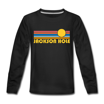 Jackson Hole, Wyoming Youth Long Sleeve Shirt - Retro Sunrise Youth Long Sleeve Jackson Hole Tee - black
