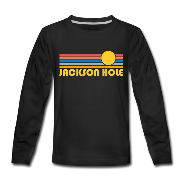 Jackson Hole, Wyoming Youth Long Sleeve Shirt - Retro Sunrise Youth Long Sleeve Jackson Hole Tee - black