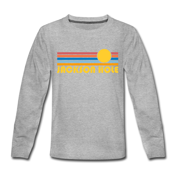 Jackson Hole, Wyoming Youth Long Sleeve Shirt - Retro Sunrise Youth Long Sleeve Jackson Hole Tee - heather gray