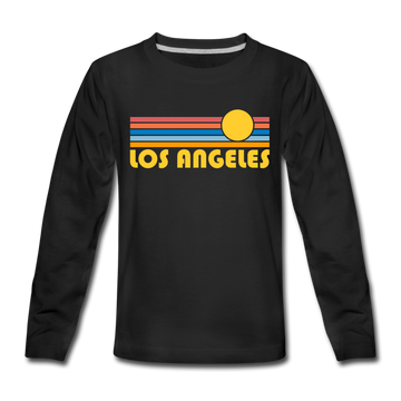 Los Angeles, California Youth Long Sleeve Shirt - Retro Sunrise Youth Long Sleeve Los Angeles Tee - black