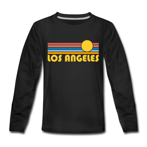 Los Angeles, California Youth Long Sleeve Shirt - Retro Sunrise Youth Long Sleeve Los Angeles Tee - black