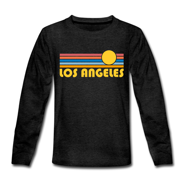 Los Angeles, California Youth Long Sleeve Shirt - Retro Sunrise Youth Long Sleeve Los Angeles Tee - charcoal gray