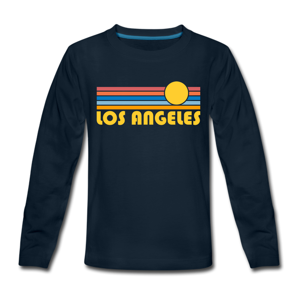 Los Angeles, California Youth Long Sleeve Shirt - Retro Sunrise Youth Long Sleeve Los Angeles Tee - deep navy