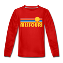 Missouri Youth Long Sleeve Shirt - Retro Sunrise Youth Long Sleeve Missouri Tee - red