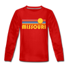 Missouri Youth Long Sleeve Shirt - Retro Sunrise Youth Long Sleeve Missouri Tee - red