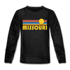 Missouri Youth Long Sleeve Shirt - Retro Sunrise Youth Long Sleeve Missouri Tee - charcoal gray