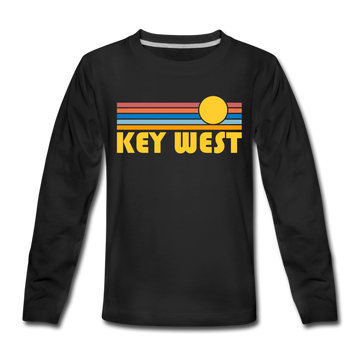 Key West, Florida Youth Long Sleeve Shirt - Retro Sunrise Youth Long Sleeve Key West Tee - black