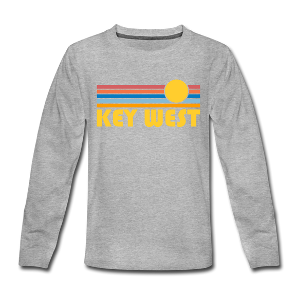 Key West, Florida Youth Long Sleeve Shirt - Retro Sunrise Youth Long Sleeve Key West Tee - heather gray