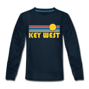 Key West, Florida Youth Long Sleeve Shirt - Retro Sunrise Youth Long Sleeve Key West Tee - deep navy