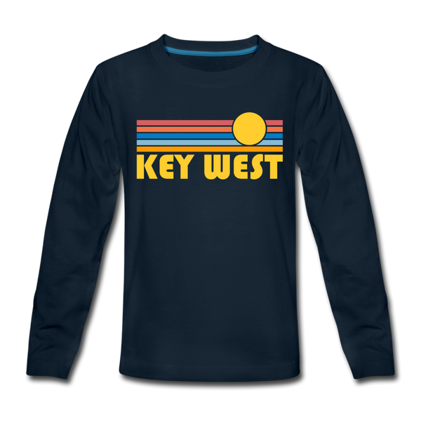 Key West, Florida Youth Long Sleeve Shirt - Retro Sunrise Youth Long Sleeve Key West Tee - deep navy