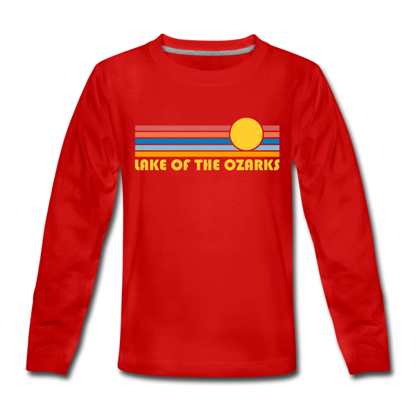 Lake of the Ozarks, Missouri Youth Long Sleeve Shirt - Retro Sunrise Youth Long Sleeve Lake of the Ozarks Tee - red