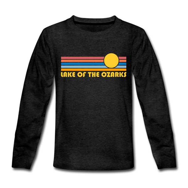 Lake of the Ozarks, Missouri Youth Long Sleeve Shirt - Retro Sunrise Youth Long Sleeve Lake of the Ozarks Tee - charcoal gray