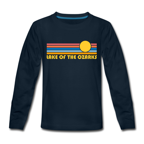 Lake of the Ozarks, Missouri Youth Long Sleeve Shirt - Retro Sunrise Youth Long Sleeve Lake of the Ozarks Tee - deep navy