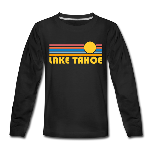 Lake Tahoe, California Youth Long Sleeve Shirt - Retro Sunrise Youth Long Sleeve Lake Tahoe Tee - black