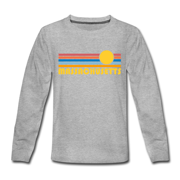 Massachusetts Youth Long Sleeve Shirt - Retro Sunrise Youth Long Sleeve Massachusetts Tee - heather gray