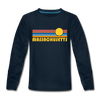Massachusetts Youth Long Sleeve Shirt - Retro Sunrise Youth Long Sleeve Massachusetts Tee - deep navy