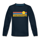 Massachusetts Youth Long Sleeve Shirt - Retro Sunrise Youth Long Sleeve Massachusetts Tee - deep navy