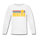 Maine Youth Long Sleeve Shirt - Retro Sunrise Youth Long Sleeve Maine Tee - white