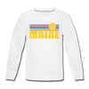 Maine Youth Long Sleeve Shirt - Retro Sunrise Youth Long Sleeve Maine Tee - white