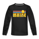 Maine Youth Long Sleeve Shirt - Retro Sunrise Youth Long Sleeve Maine Tee - black