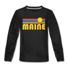 Maine Youth Long Sleeve Shirt - Retro Sunrise Youth Long Sleeve Maine Tee - black