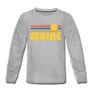 Maine Youth Long Sleeve Shirt - Retro Sunrise Youth Long Sleeve Maine Tee - heather gray
