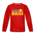 Maine Youth Long Sleeve Shirt - Retro Sunrise Youth Long Sleeve Maine Tee - red