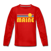 Maine Youth Long Sleeve Shirt - Retro Sunrise Youth Long Sleeve Maine Tee - red