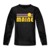 Maine Youth Long Sleeve Shirt - Retro Sunrise Youth Long Sleeve Maine Tee - charcoal gray