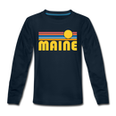 Maine Youth Long Sleeve Shirt - Retro Sunrise Youth Long Sleeve Maine Tee - deep navy