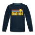 Maine Youth Long Sleeve Shirt - Retro Sunrise Youth Long Sleeve Maine Tee - deep navy