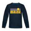 Maine Youth Long Sleeve Shirt - Retro Sunrise Youth Long Sleeve Maine Tee - deep navy