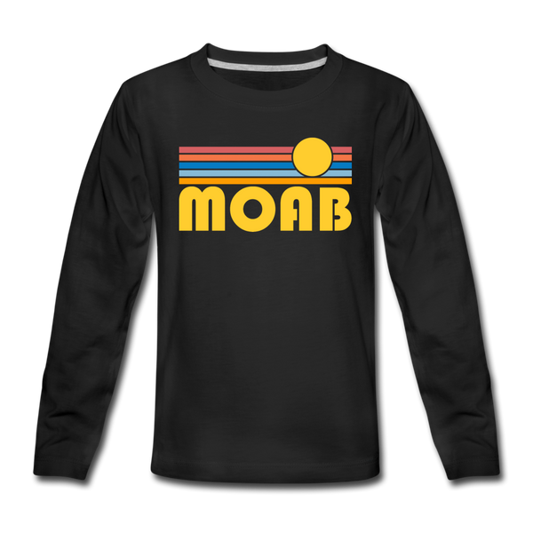 Moab, Utah Youth Long Sleeve Shirt - Retro Sunrise Youth Long Sleeve Moab Tee - black
