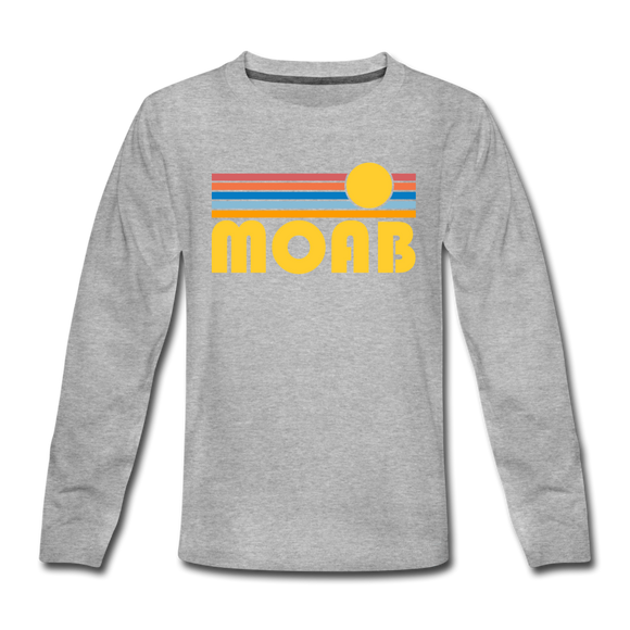 Moab, Utah Youth Long Sleeve Shirt - Retro Sunrise Youth Long Sleeve Moab Tee - heather gray